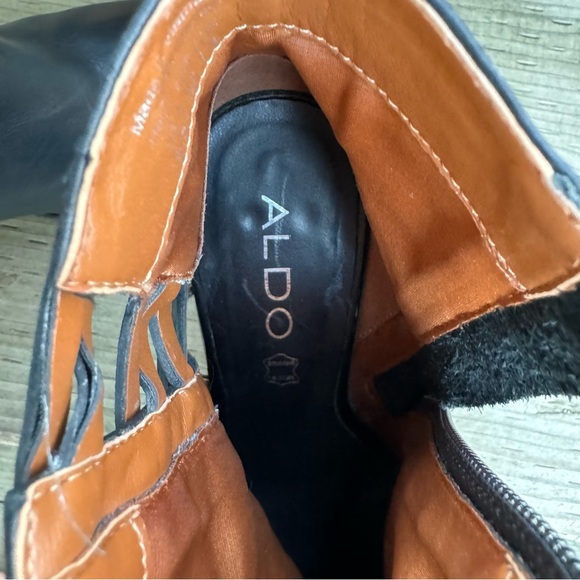 Aldo Alenama Black Leather Cut Out Black Heel Anke Boots Size 6.5 - Picture 7 of 12